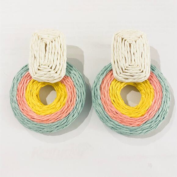 Multicolored Raffia Circle Drop Earrings - Picture 1 of 1